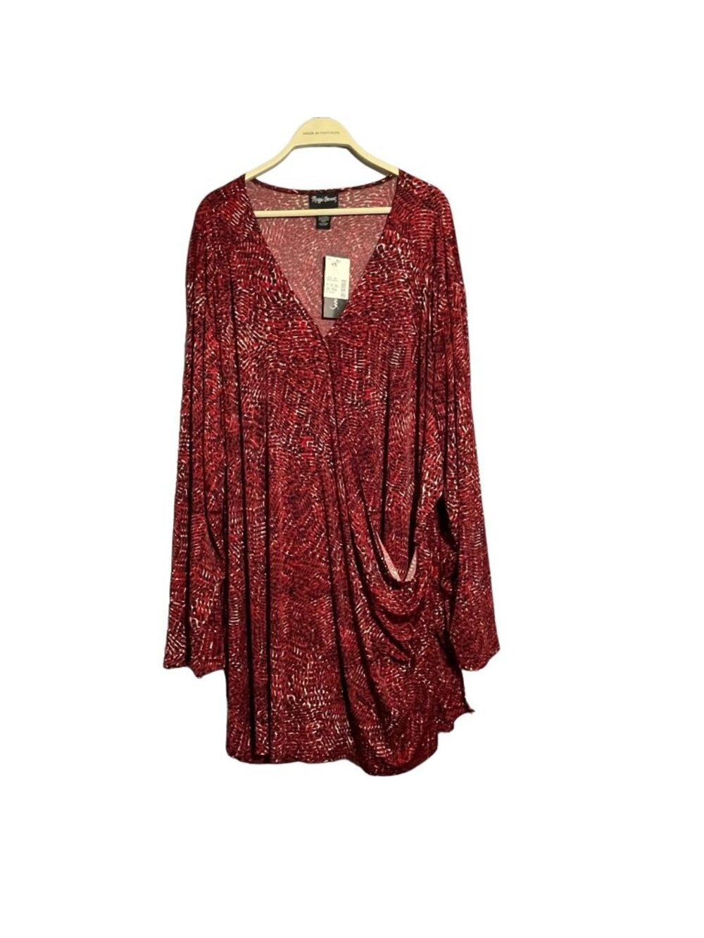 Maggie Barnes Blouse Tunic Top Women 4X Camo Vneck Draped Ruffles Casual Comfy